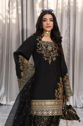 Musferah Saad - Midnight bloom - Black - Tissue Silk & Organza - 3 Piece